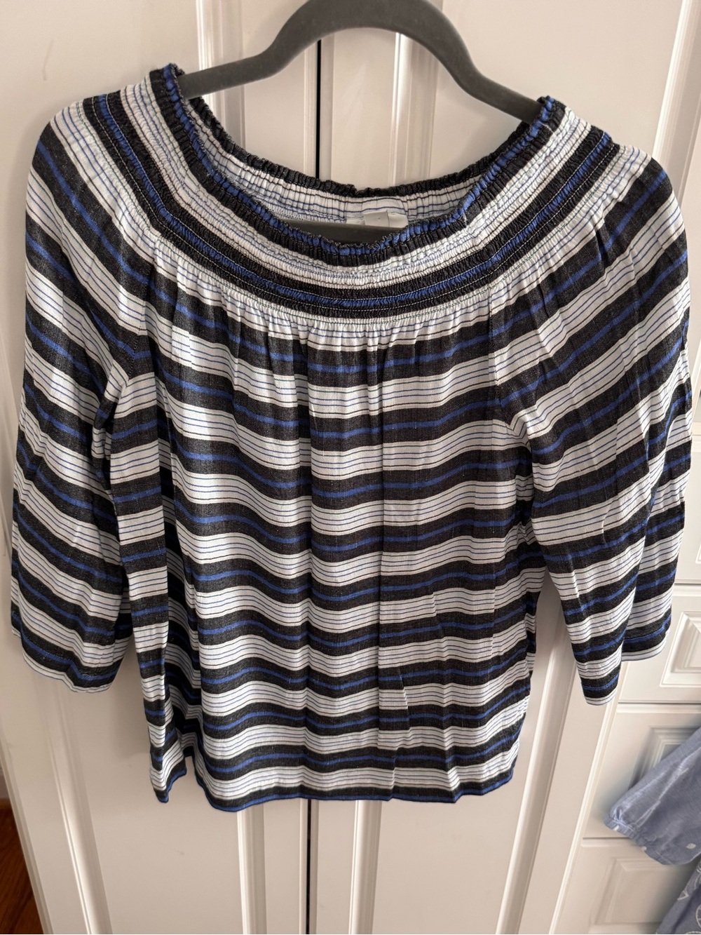 Jjill small Petite smock collar, striped blouse like new